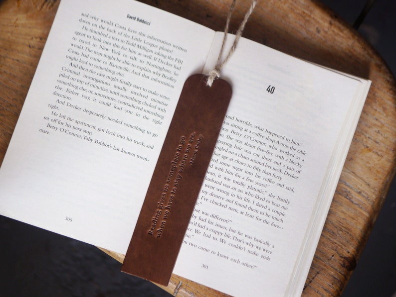 Handmade Leather Bookmark Dark Brown Gift for Reader Real image 0