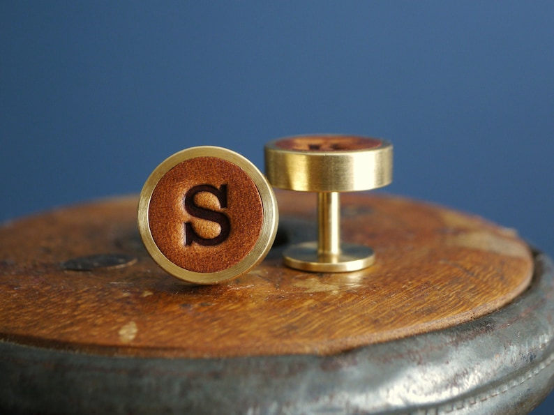 Personalised Cufflinks Leather and Solid Brass Gift for Him 3rd Anniversary Wedding Cufflinks Antique Tan