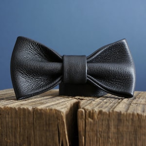 Black Leather Bow Tie, Weddings, Proms, Formal and Casual Wear, Handmade Smart Tie image 6