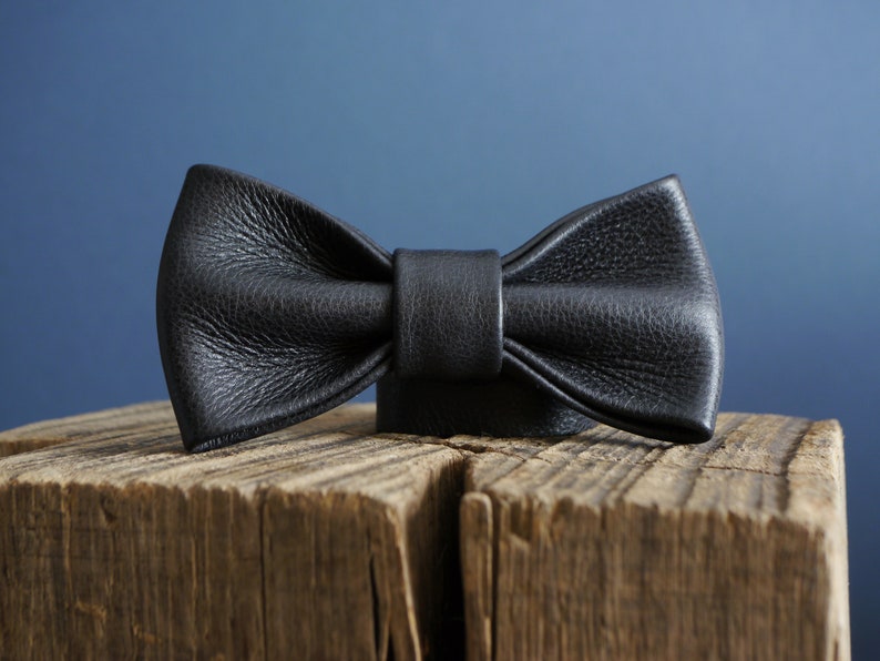 Black Leather Bow Tie, Weddings, Proms, Formal and Casual Wear, Handmade Smart Tie image 6