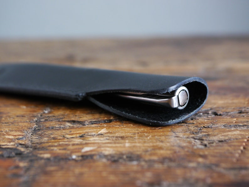 Classic Black Leather Pen Case Single Pen Holder Pen Sleeve Leather Handmade Leather Pen Pouch image 3