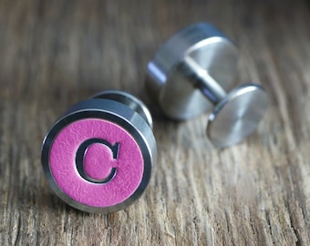 Pink Leather Cufflinks, Personalised Gift for Him, Initials Cufflinks, Gift for husband, 3rd Anniversary Gift, Groomsmen Gifts