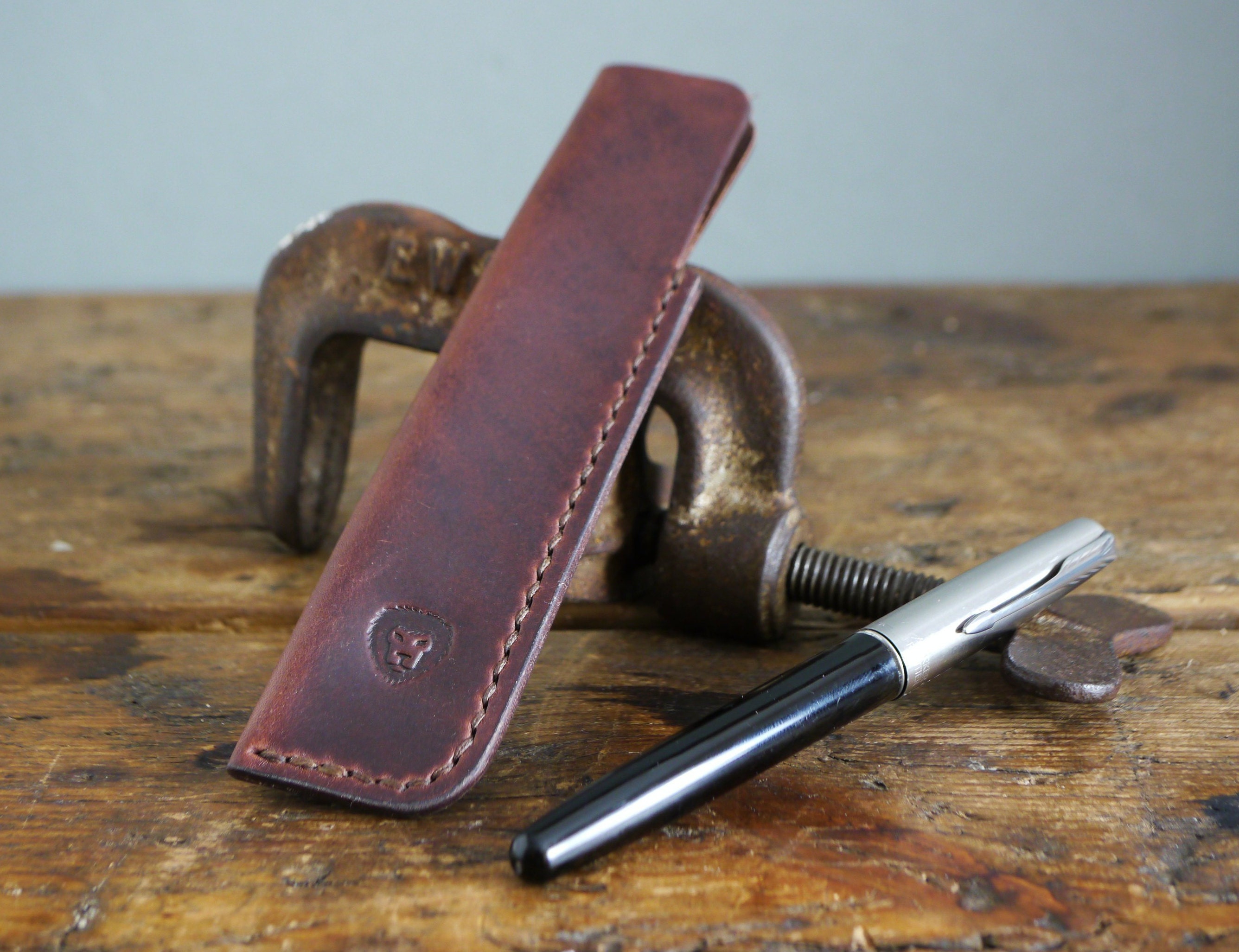 Étui à Stylo en Cuir Brun Foncé - Support de Simple Cuir Manches Pochette Fait Main