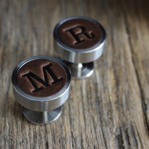 Personalised Cufflinks, Christmas Gift for Boyfriend, Groomsmen Gifts, 3rd Anniversary Gift Leather, Wedding Cufflinks, Father of the bride image 3