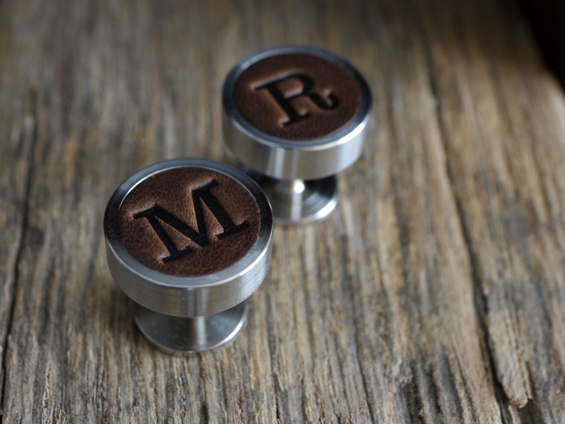 Personalised Cufflinks, Christmas Gift for Boyfriend, Groomsmen Gifts, 3rd Anniversary Gift Leather, Wedding Cufflinks, Father of the bride image 3