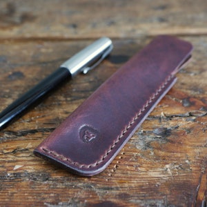 Dark Brown Leather Pen Case Single Pen Holder Pen Sleeve Leather Handmade Leather Pen Pouch image 2