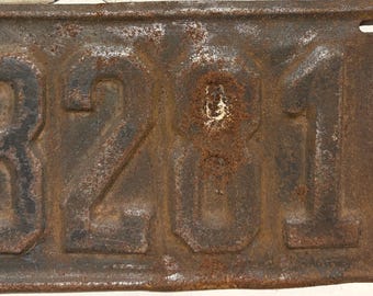 Matrícula antigua de Ohio de 1918 - Placa de automóvil rara de la época de la Primera Guerra Mundial - 83-281 - Sello con monograma en relieve - Recuperación industrial / Decoración de museo