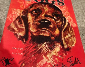 Libro de arte vintage de Walter Foster - 10 Cómo dibujar perros - Instrucciones de arte de mediados de siglo - Ilustración retro en la portada roja - Edición 1.00