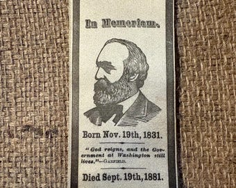 Auténtica cinta de luto de James A. Garfield de 1881 - Artículos funerarios victorianos de seda - Historia presidencial de Ohio - Objeto de colección Memento Mori