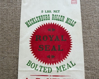 Saco de harina atornillado Royal Seal vintage / Molinos de rodillos Mecklenburg NY NOS