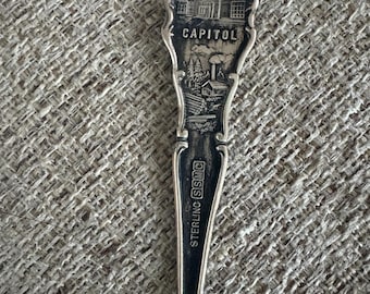 Antiker Sterlingsilber-Michigan-Souvenirlöffel - Port Huron - SSMC Shepard Mfg Co - Jugendstil Adler & Staatssiegel