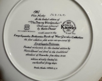Plato de colección vintage de 1987 con diseño de pájaro carpintero velloso - Kevin Daniel Birds of Your Garden - Encyclopedia Britannica Limited Edition - Nature Lover