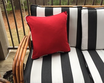 Sunbrella red pillow cover with black and white stripe Sunbrella cording