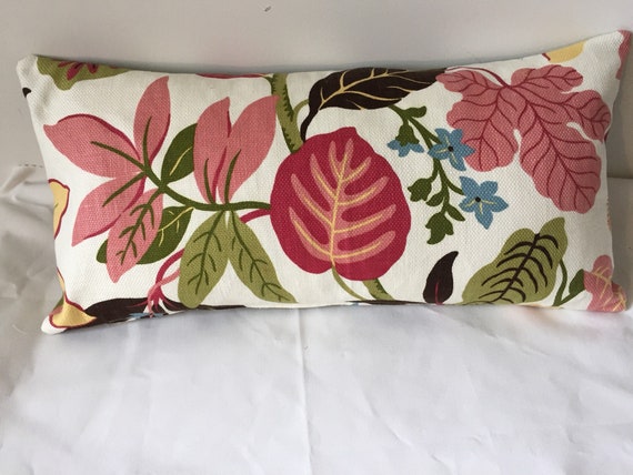 Floral Lumbar Pillow Cover With Mauve Green And Brown Leaves Etsy