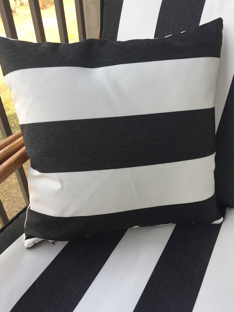Sunbrella canvas Black and white striped pillow cover with Etsy