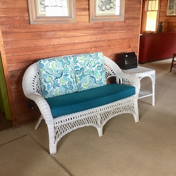 New Sunbrella cover for existing wicker loveseat cushion.
