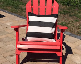 Sunbrella canvas Black and white striped pillow cover with concealed zipper on the bottom .