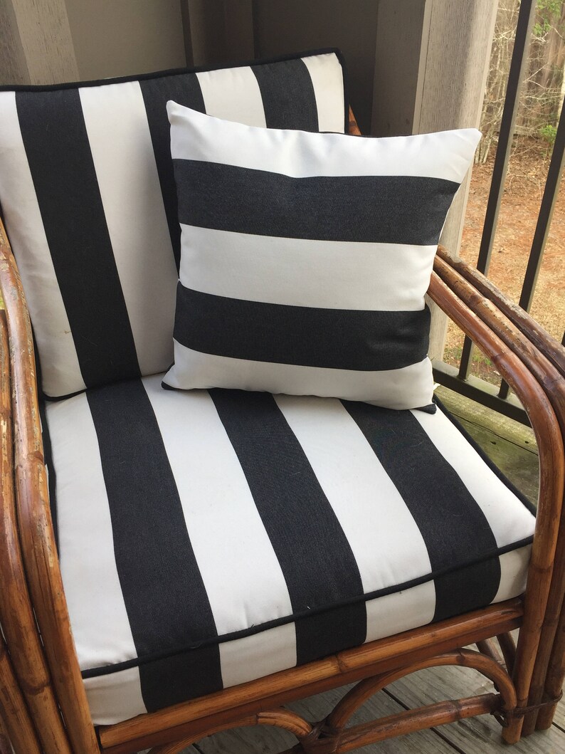 Sunbrella canvas Black and white striped pillow cover with Etsy