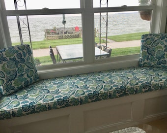 Custom window seat and cover with 4 custom made Turkish corner pillows