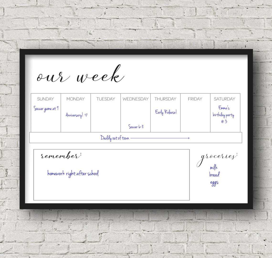 Print and Frame Dry Erase Weekly Planner Calendar and Family Etsy