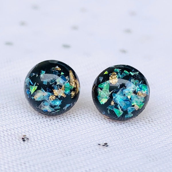 Black Opal Earrings - Statement Earrings - Black Stud Earrings - Gift for Her - Minimalist Earrings - Unique Earrings - Foil Earrings