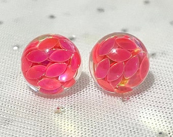 Funky Earrings - Coral Pink Earring Set - Holographic Resin Earrings - Birthday Gift for Her - Unique Stud Earrings - Fun Stud Earrings