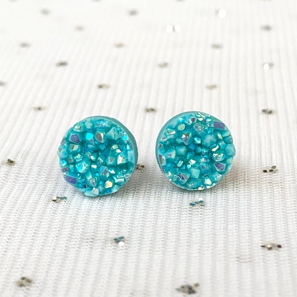 Light Blue Stud Earrings - Blue Druzy Studs - Aqua Blue Wedding Jewelry - Turquoise Blue Bridesmaids Earrings - Spa Blue Jewelry