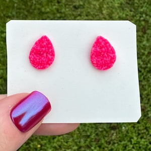 Hot Pink Earrings - Gift for Teen Girl - Teardrop Earrings - Bright Pink Jewelry - Hypoallergenic for Sensitive Ears - Unique Earrings