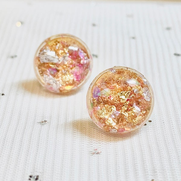 Light Pink Earrings - Gold Glitter Studs - Gold Foil Earrings - Silver Foil Studs - Blush Wedding Earrings - Bridesmaids Gifts - Sparkles