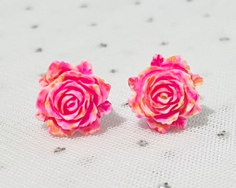 Pink Peony Flower Stud Earrings - Pink Bridesmaid Jewelry - Unique Handmade Earrings - Birthday Gift for Mom, Sister, Wife, Best Friend