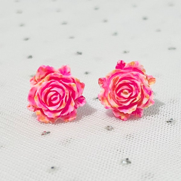 Pink Peony Flower Stud Earrings - Pink Bridesmaid Jewelry - Unique Handmade Earrings - Birthday Gift for Mom, Sister, Wife, Best Friend