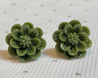 Green Flower Earrings - Flower Stud Earrings - Olive Green Sage Green Jewelry - Large Stud Earrings - Cute Earrings - Gift for Her