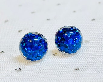 Cobalt Blue Stud Earrings - Blue Bridesmaids Earrings - Blue Sparkly Studs - Royal Blue Wedding Jewelry - Sapphire Blue Earrings