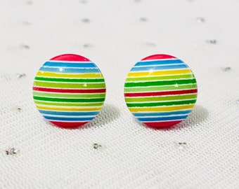 Boho Earrings - Rainbow Earrings - Unique Earrings - Resin Stripe Studs - Birthday Gift for Her - Multicolored Jewelry - Funky Earrings