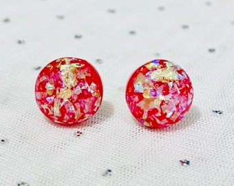 Red Opal Earrings - Statement Jewelry - Gift for Mom - Unique Earrings - Fun Earrings - Red Stud Earrings - Cool Earrings - Nickel Free