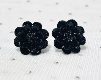 Black Flower Earrings - Flower Studs - Flower Jewelry - Unique Jewelry Gift - Large Stud Earrings - Statement Earrings - Cute Floral Studs