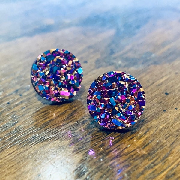 Purple Druzy Earrings - Gift for Mom - Bridesmaids Gifts - Sparkly Studs - Christmas Gifts for Her - Bridesmaid Earrings - Bridal Earrings