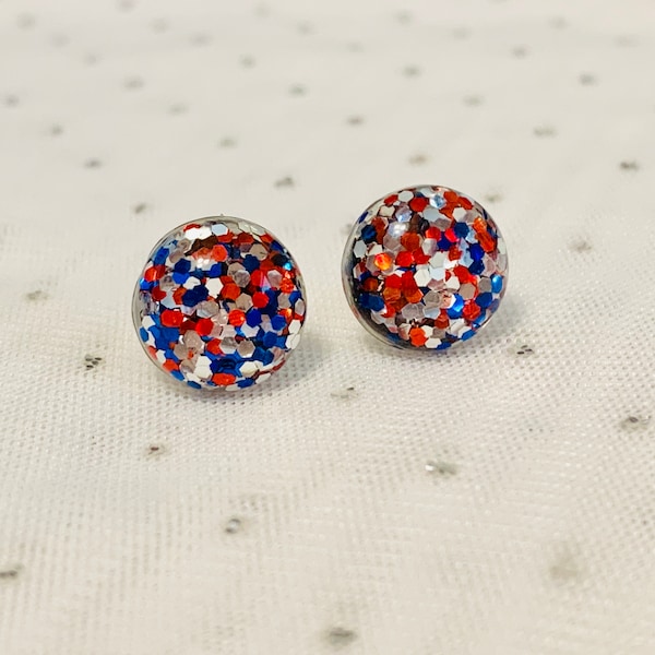 Red White and Blue Stud Earrings - 4th of July Earrings - Patriotic Earrings - Fourth of July Wedding Jewelry - Sparkly Earrings