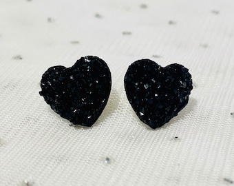 Black Heart Earrings - Bridesmaid Earrings - Heart Studs - Black Statement Earrings - Handmade Earrings - Bridesmaid Gifts - Goth Jewelry