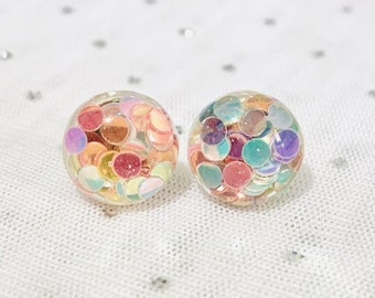 Resin Earrings - Fun Earrings - Unique Earrings - Rainbow Stud Earrings - Birthday Gift - Hippie Jewelry - Funky Earrings - 12mm Studs