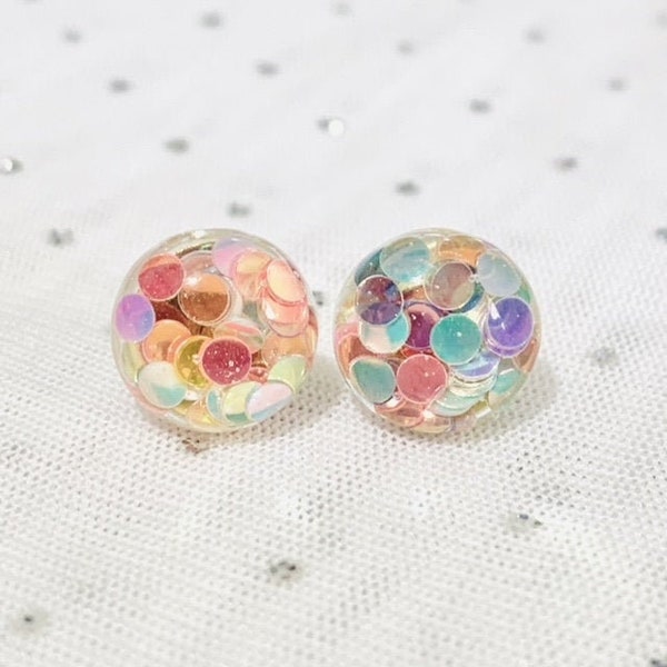 Resin Earrings - Fun Earrings - Unique Earrings - Rainbow Stud Earrings - Birthday Gift - Hippie Jewelry - Funky Earrings - 12mm Studs