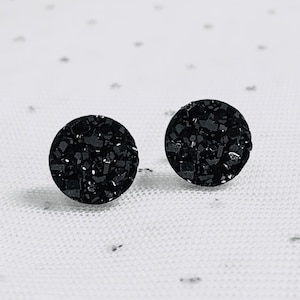 Black Stud Earrings - Bridesmaid Gift- Crystal Earrings - Black Jewelry - Wedding Earrings - Druzy Earrings - Statement Earrings