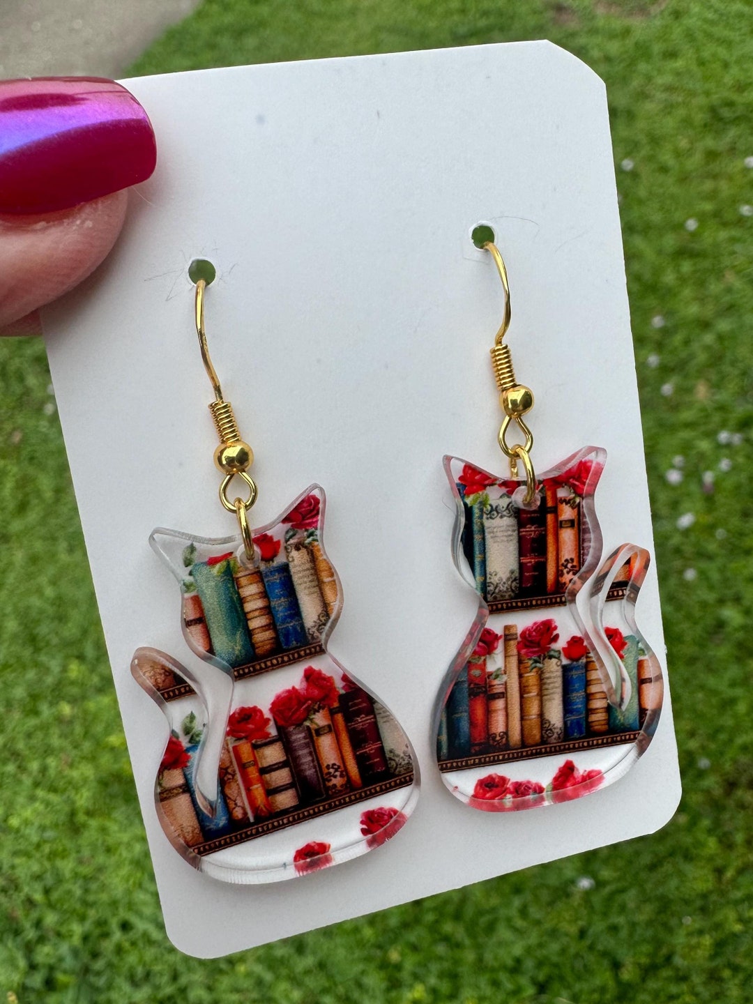 Acrylic Book Earrings For Teachers, Bookcase Dangle Earrings For Women Grils Book Lover, Bookshelves Earrings Christmas Valentine's Day Jewelry Gift (A