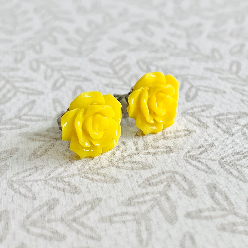 Rose Earrings Yellow Flower Earring Studs Acrylic Flower Etsy