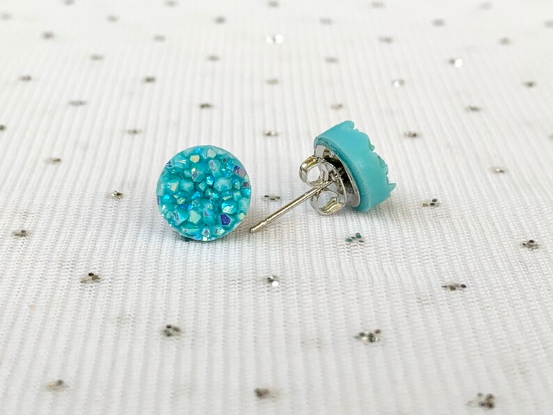 Light Blue Stud Earrings Blue Druzy Studs Aqua Blue | Etsy