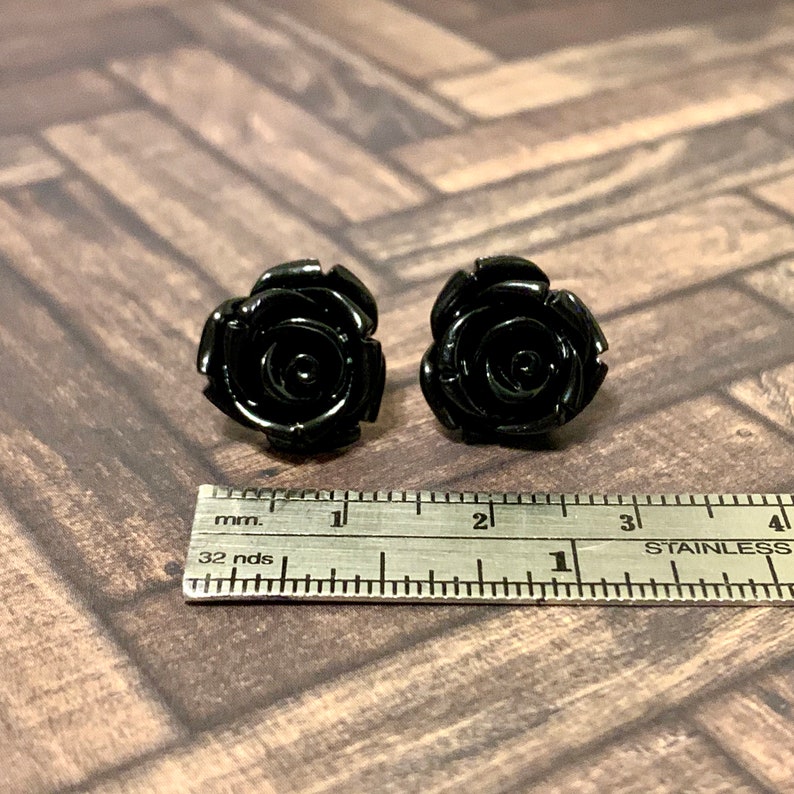 Black Rose Earrings Black Stud Earrings Black Flower Etsy