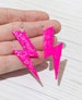 Hot Pink Lightning Bolt Earrings - 80s and 90s Retro Dangle 3D Printed Earrings - Unique Fun Pink Glitter Rave Jewelry - Gift for Teen Girl 