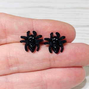 Black Spider Earrings - Unique Goth Earrings - Halloween Jewelry - Black Sparkly Studs - Unique Jewelry for Her - Gothic Jewelry
