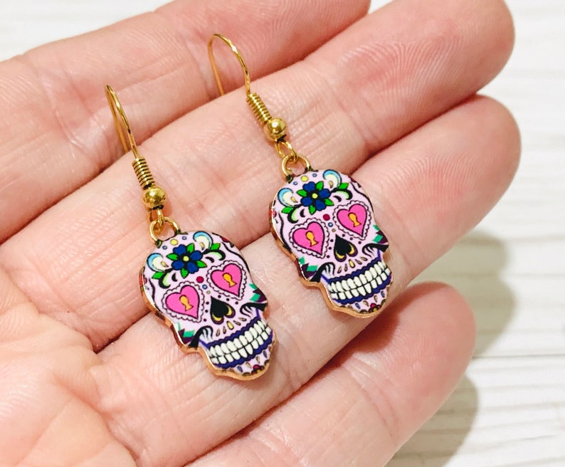 Halloween Skull Earrings Sugar Skull Gifts Halloween Accessories for Her Dia de los Muertos Earrings Sugar Skull Dangle Earrings
