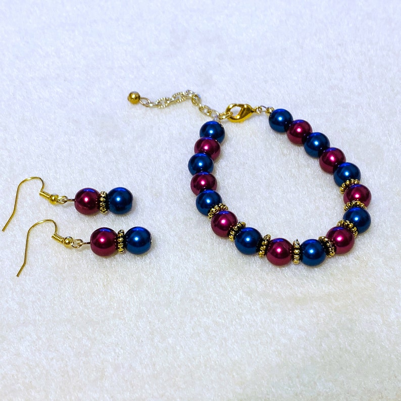 Burgundy and Navy Blue Wedding Jewelry Set Pearl Bracelet Etsy
